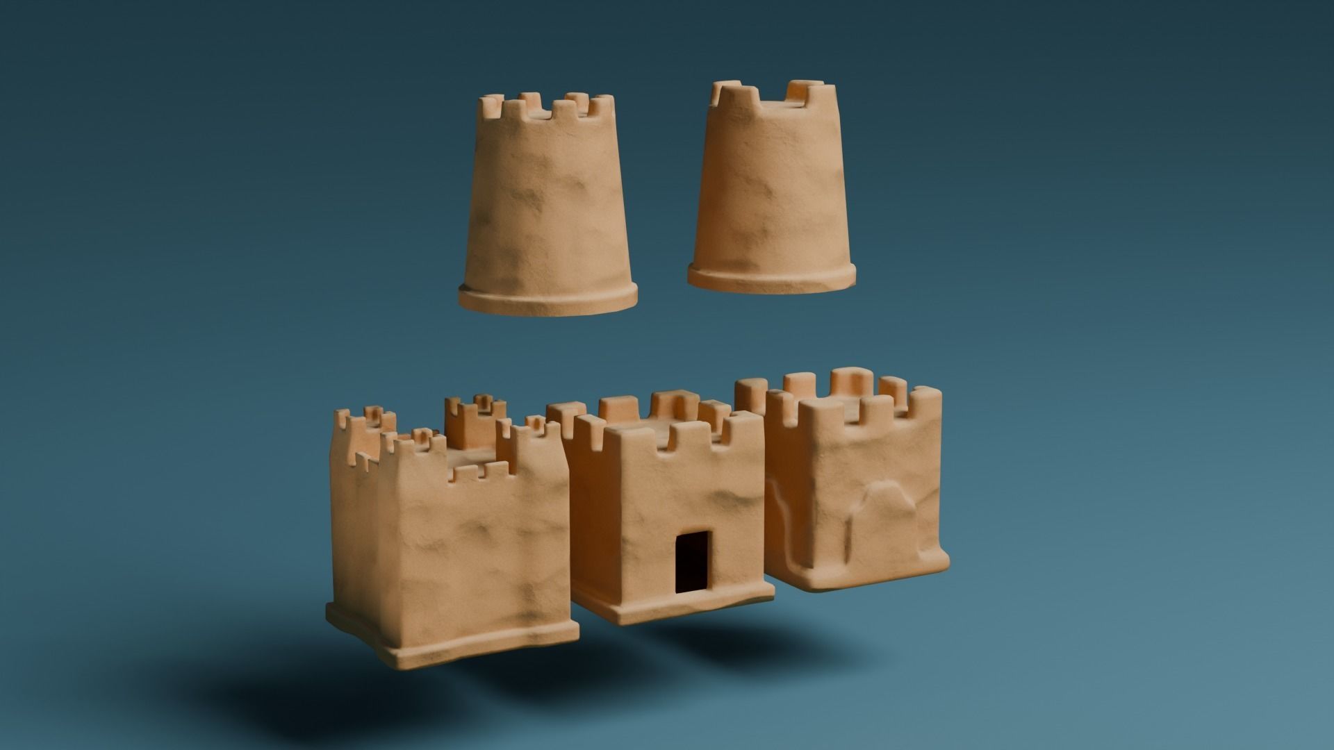 Sand castles Low-poly 3D model_9