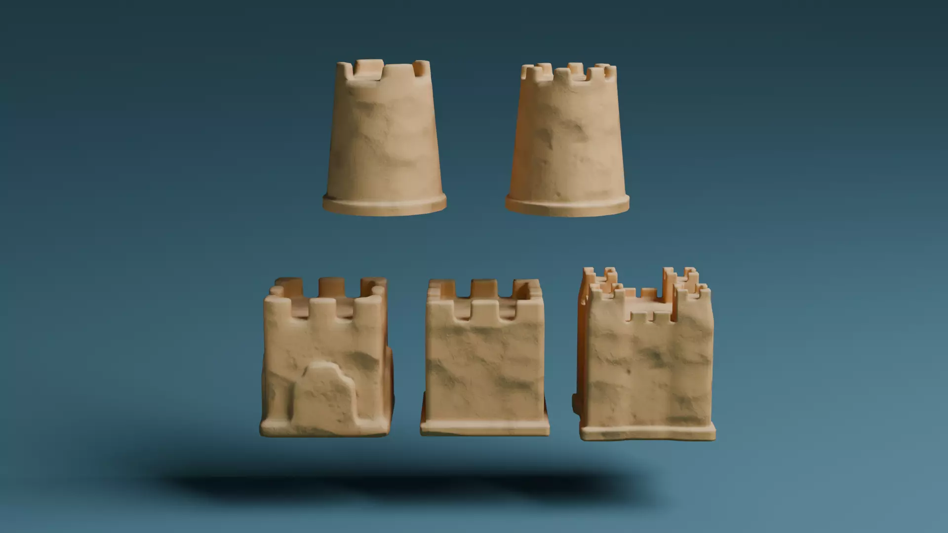 Sand castles Low-poly 3D model_0