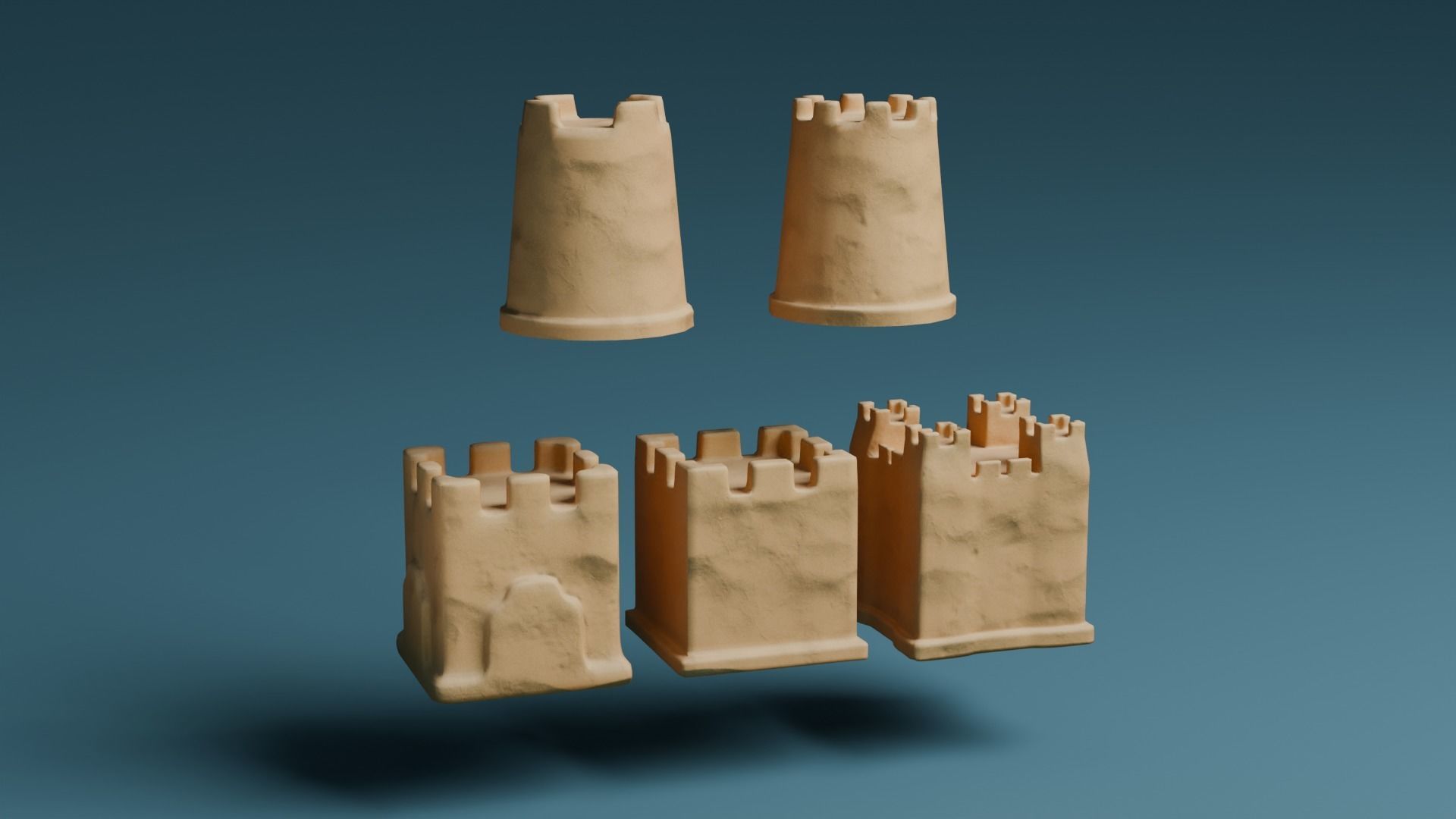 Sand castles Low-poly 3D model_3