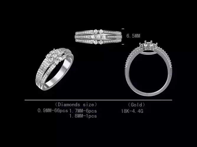 Stylish Three Layers Engagement Diamond Ring For Women 3D Model