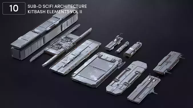 10 SUB-D Scifi Architecture Kitbash Elements Vol II 3D model 10 SUB-D Scifi Architecture Kitbash Elements Vol II 3D model