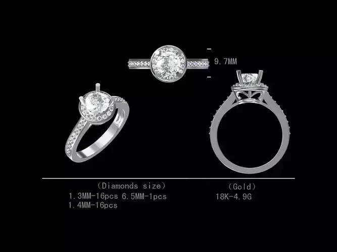 Bridal Diamond Engagement Ring For Women 3D Model