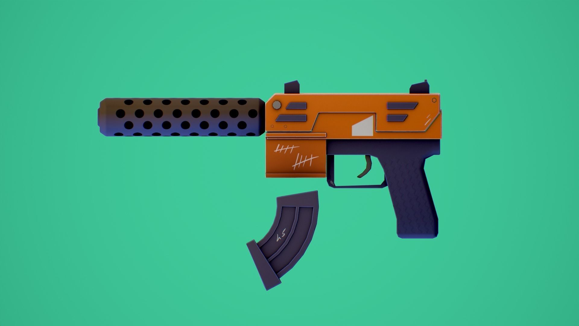 Stylized SMG fun Low-poly 3D model_7