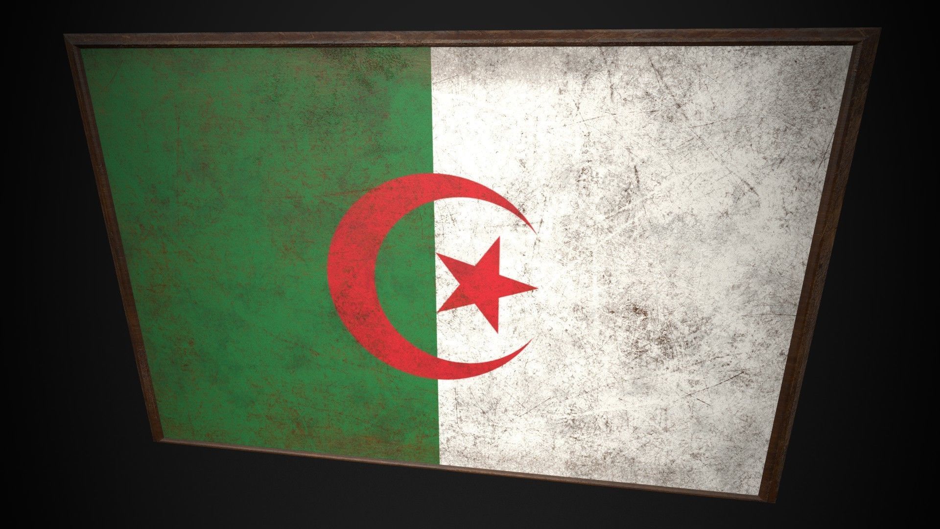 Old Picture Frame With Algeria Flag - Game Ready Low Poly PBR Low-poly 3D model_1