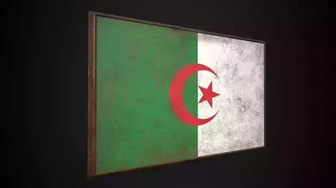Old Picture Frame With Algeria Flag - Game Ready Low Poly PBR