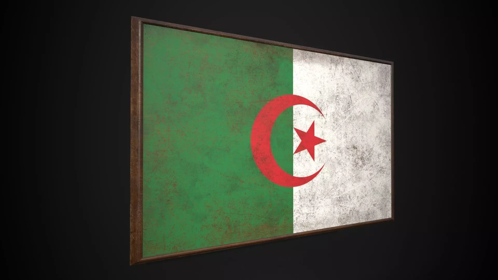 Old Picture Frame With Algeria Flag - Game Ready Low Poly PBR Low-poly 3D model_0