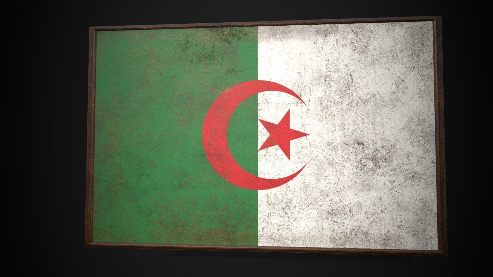 Old Picture Frame With Algeria Flag - Game Ready Low Poly PBR Low-poly 3D model_2