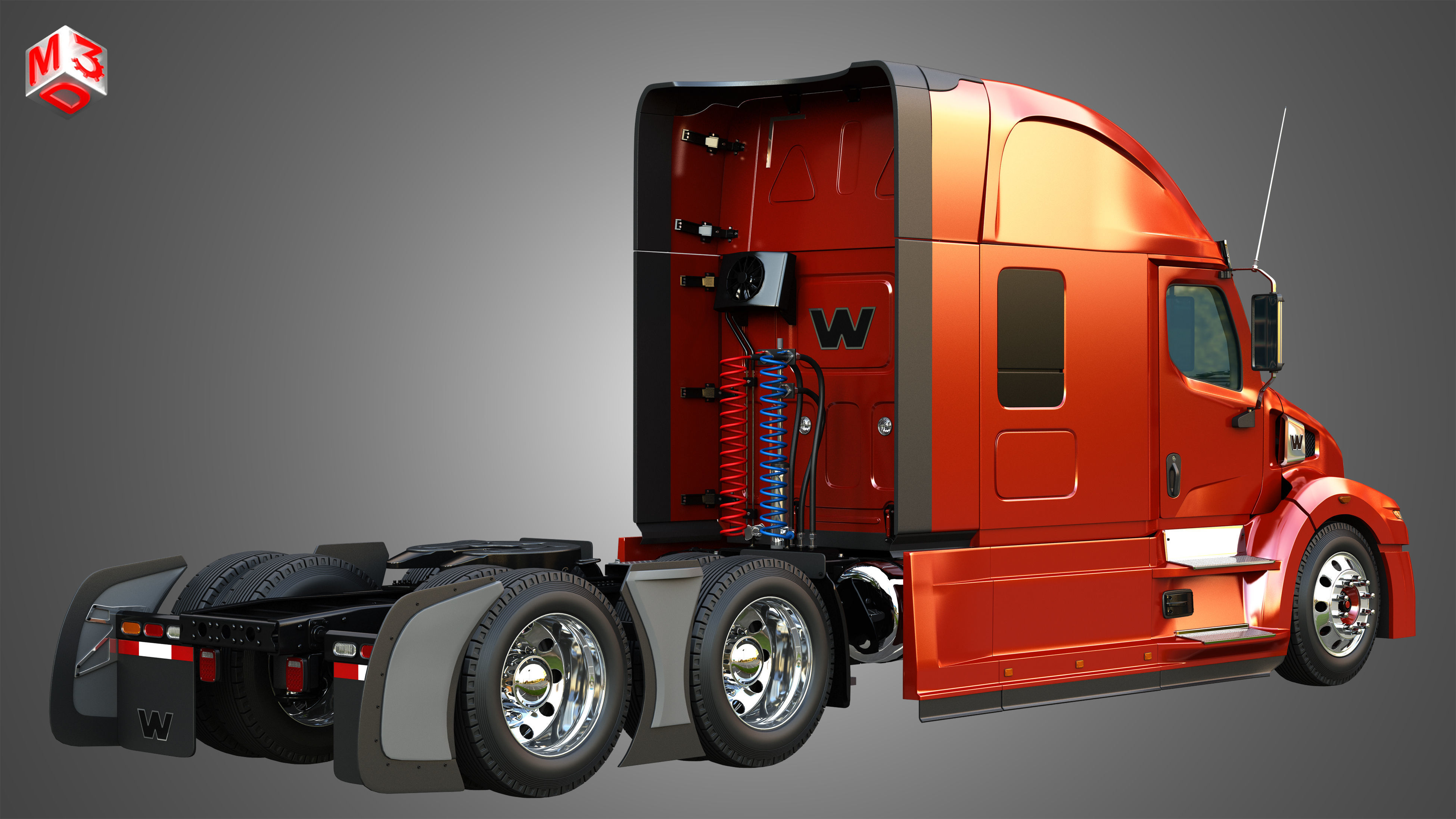 57X Truck - 64T Truck - Ultra Cab Sleeper Semi Trucks 2 in 1 3D Model Collection_3