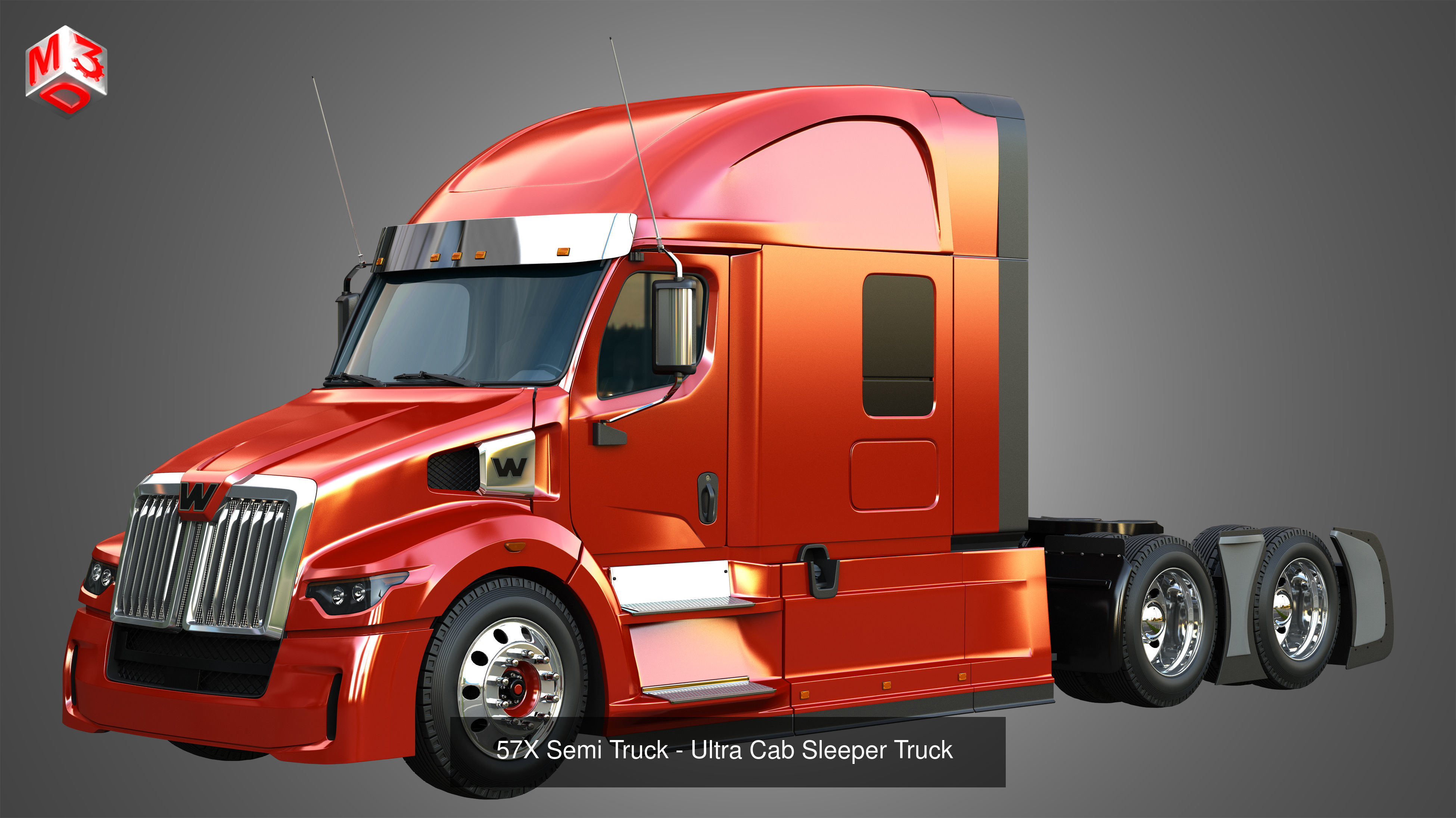 57X Truck - 64T Truck - Ultra Cab Sleeper Semi Trucks 2 in 1 3D Model Collection_2