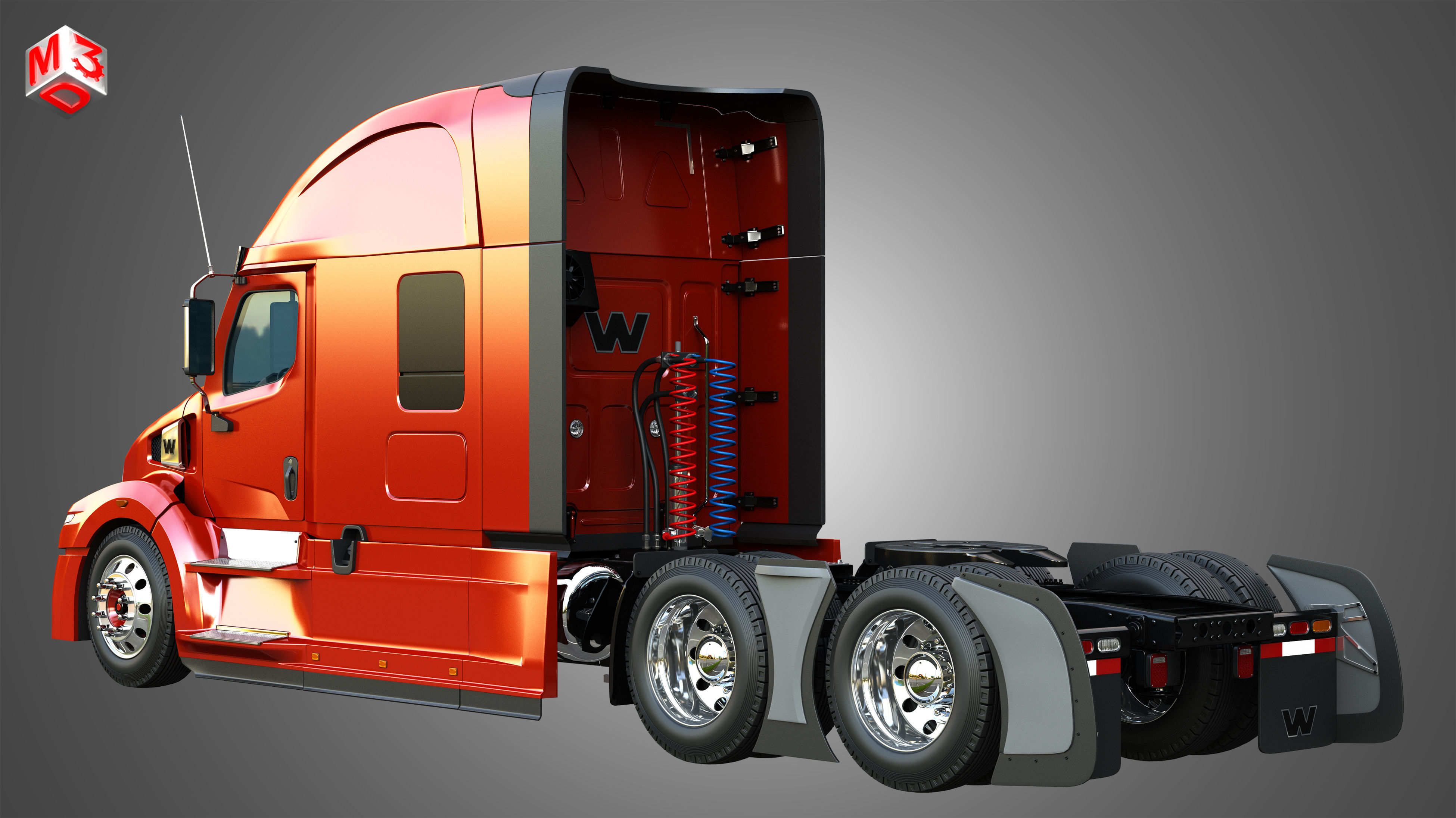 57X Truck - 64T Truck - Ultra Cab Sleeper Semi Trucks 2 in 1 3D Model Collection_7