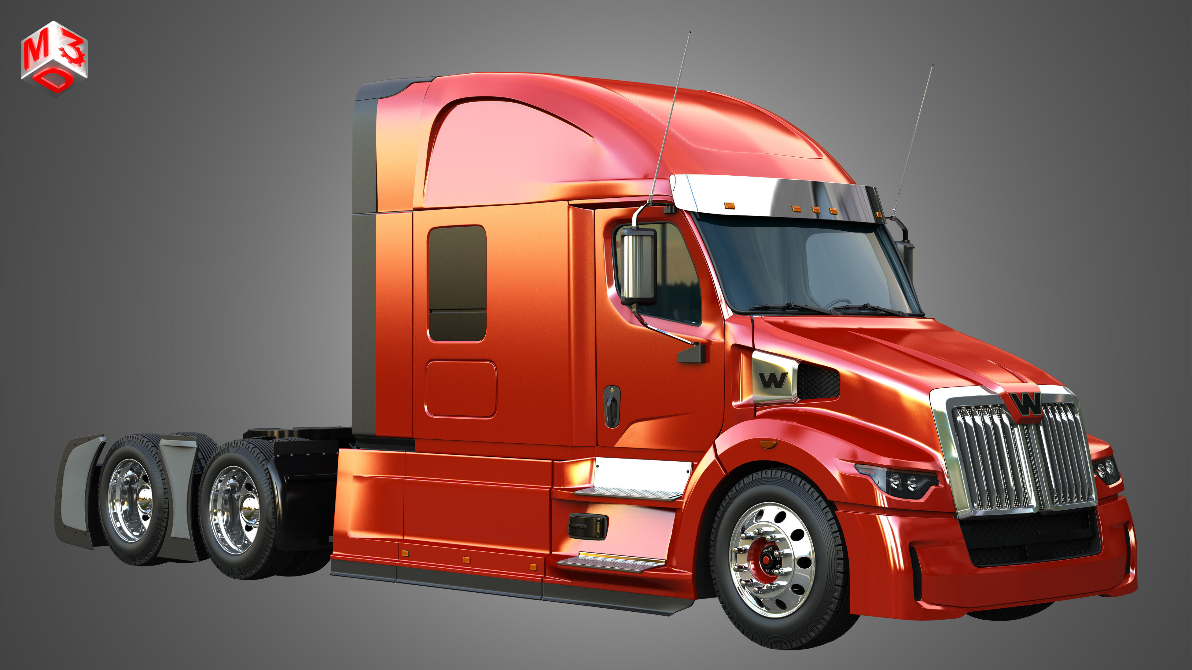 57X Truck - 64T Truck - Ultra Cab Sleeper Semi Trucks 2 in 1 3D Model Collection_5