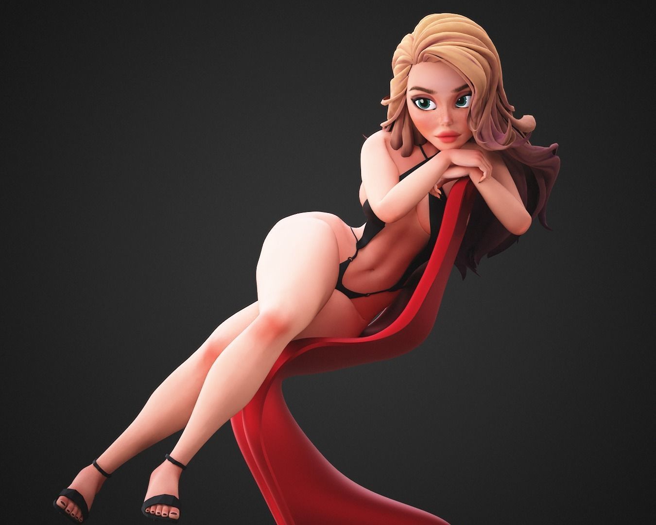 Game Cartoon Sexy Girl Character rigged 3D model_8