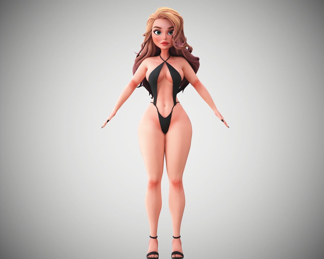 Game Cartoon Sexy Girl Character rigged 3D model_15