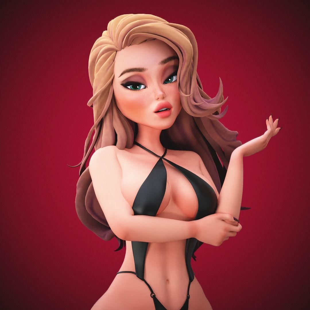 Game Cartoon Sexy Girl Character rigged 3D model_24