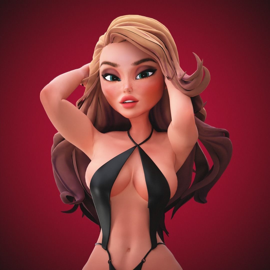 Game Cartoon Sexy Girl Character rigged 3D model_28