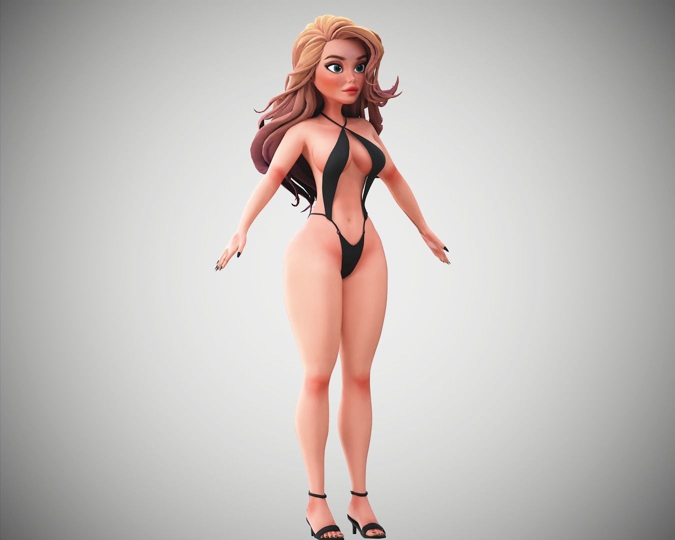 Game Cartoon Sexy Girl Character rigged 3D model_16