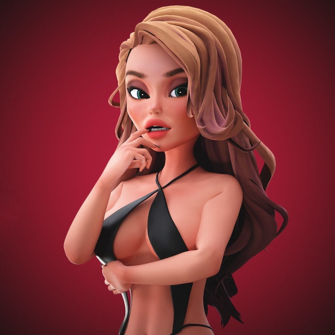 Game Cartoon Sexy Girl Character rigged 3D model_27