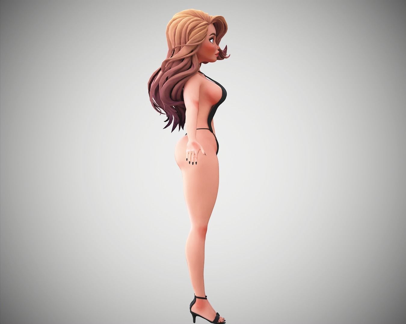 Game Cartoon Sexy Girl Character rigged 3D model_17