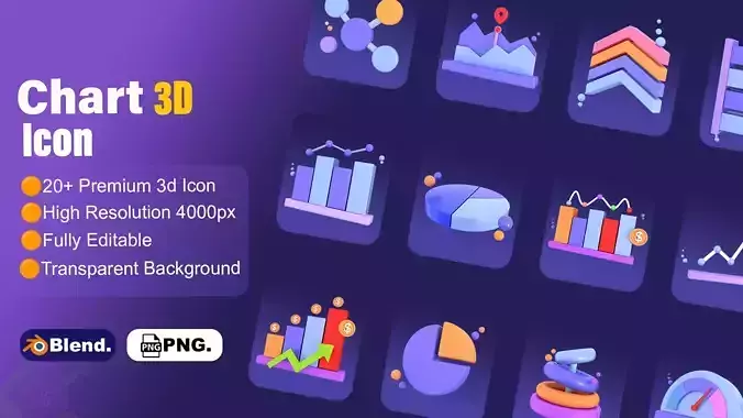  Chart and Statistic 3d Icon set Data icon Model Low-poly model 