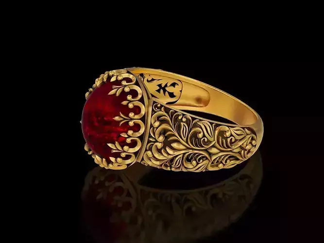 Oval stone antique filigree crown gold silver ring V2