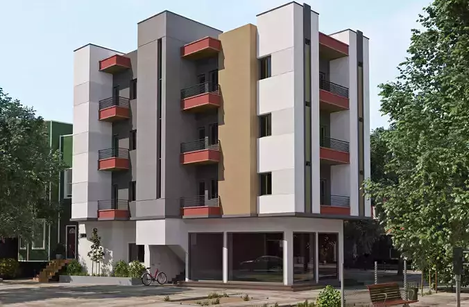 4 Floor Modern Apartment Building Minimalistic Design