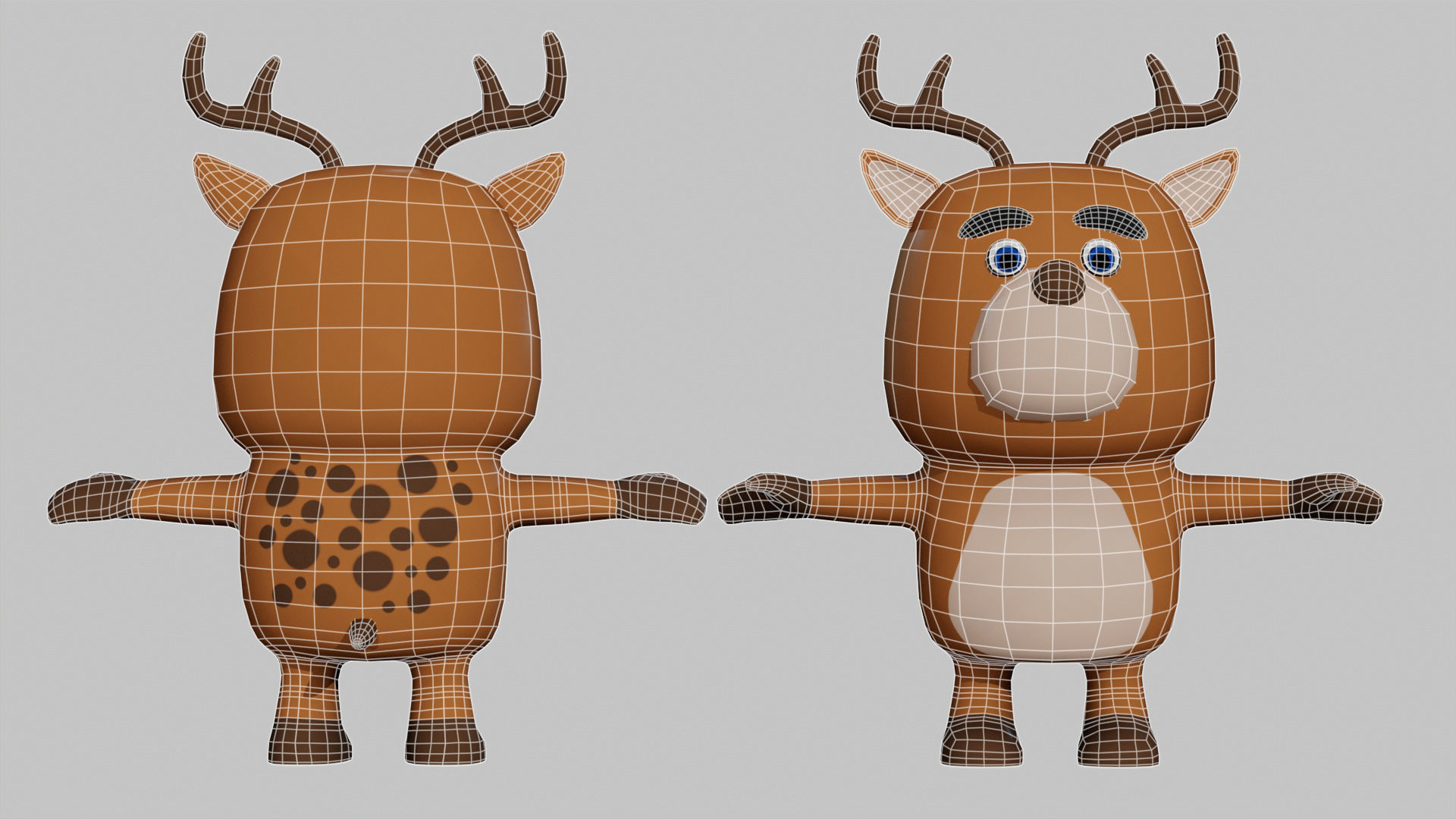 Cartoonish Humanoid Deer Character Low-poly 3D model_7