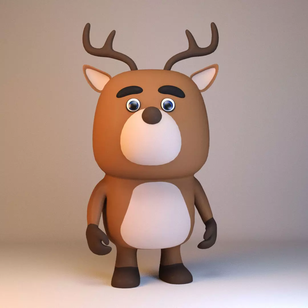 Cartoonish Humanoid Deer Character Low-poly 3D model_0