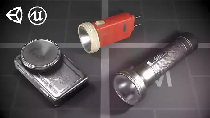 Used Soviet Flashlights Low-poly 3D model