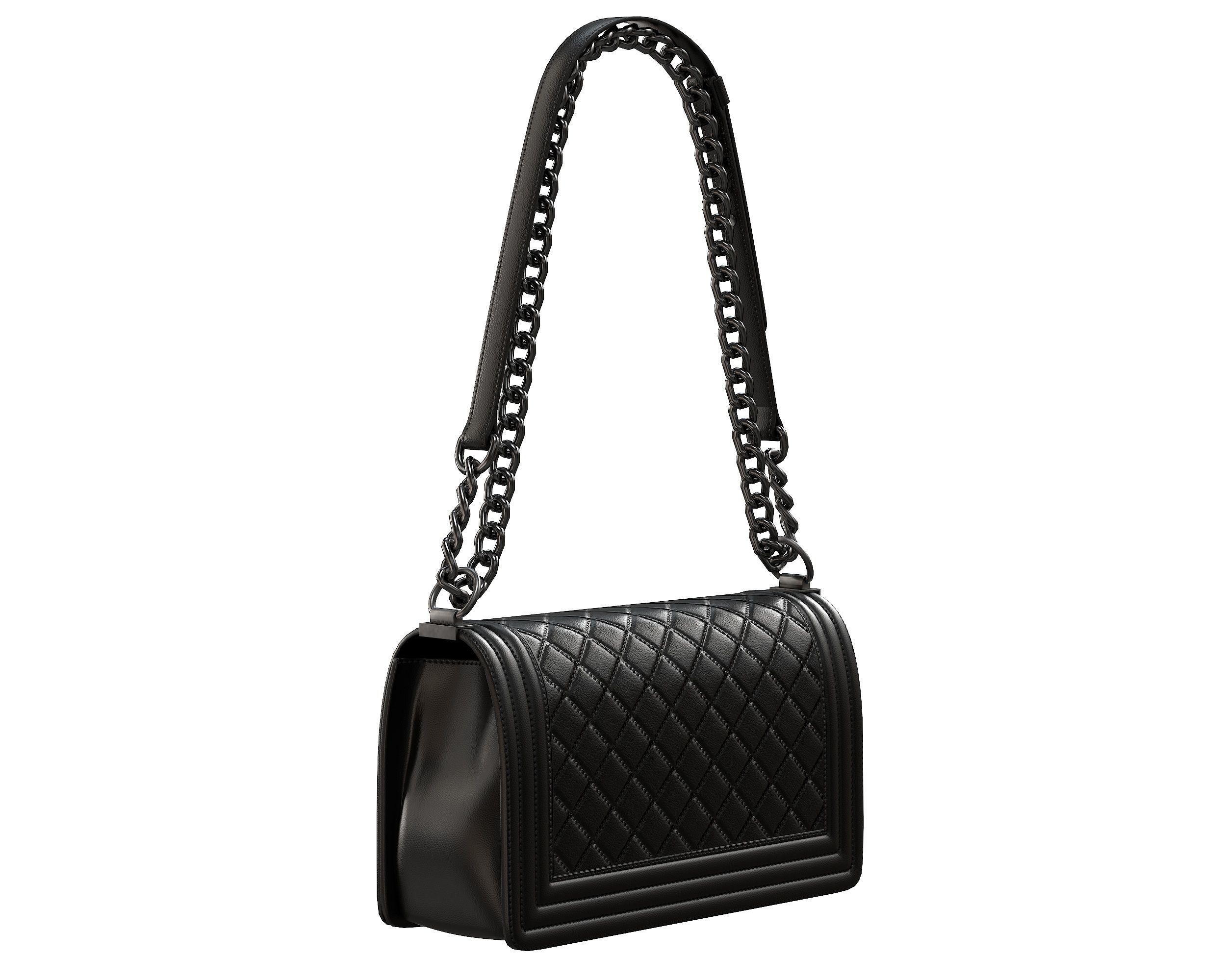 Boy Handbag Black Leather Low-poly 3D model_3