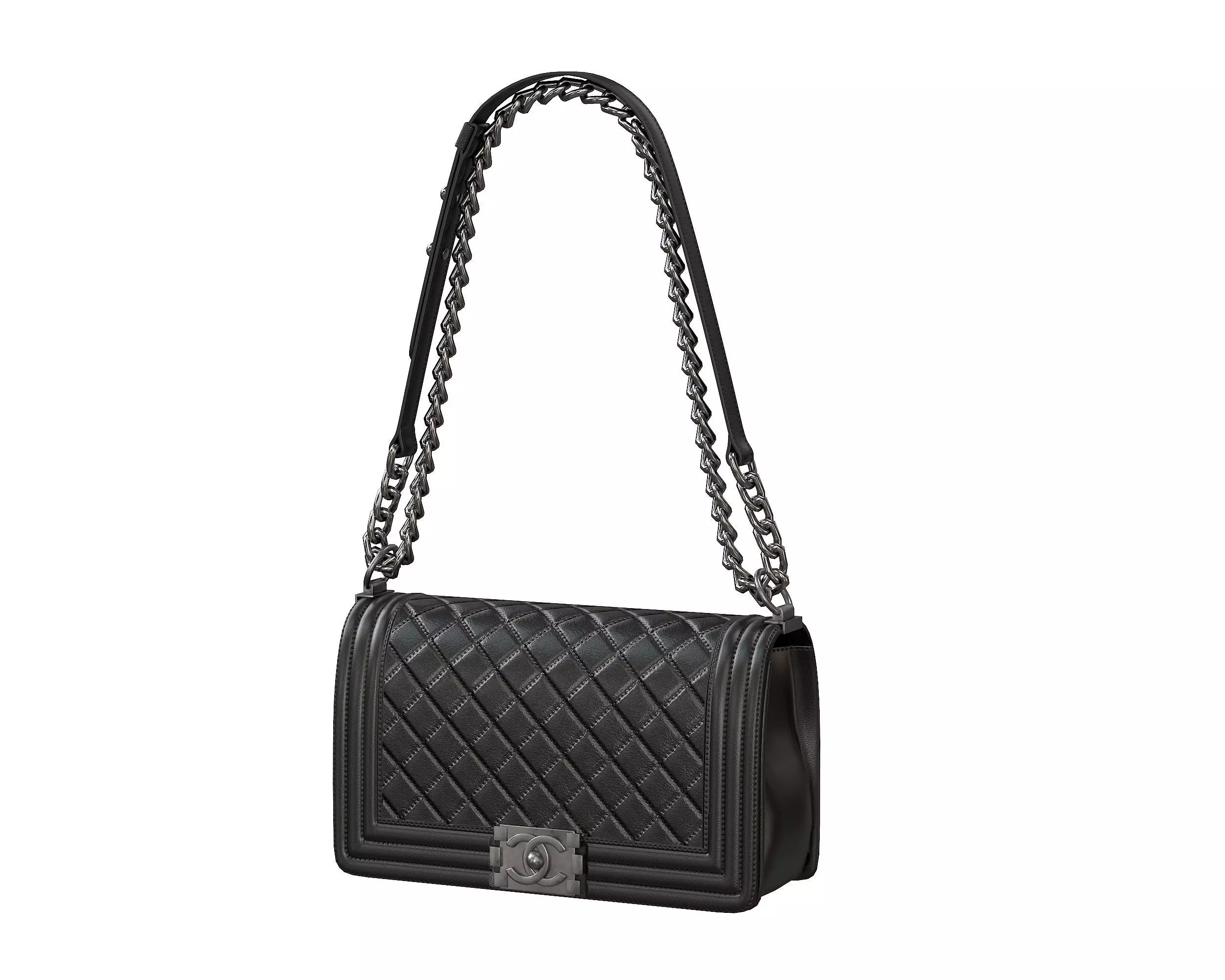 Boy Handbag Black Leather Low-poly 3D model_0