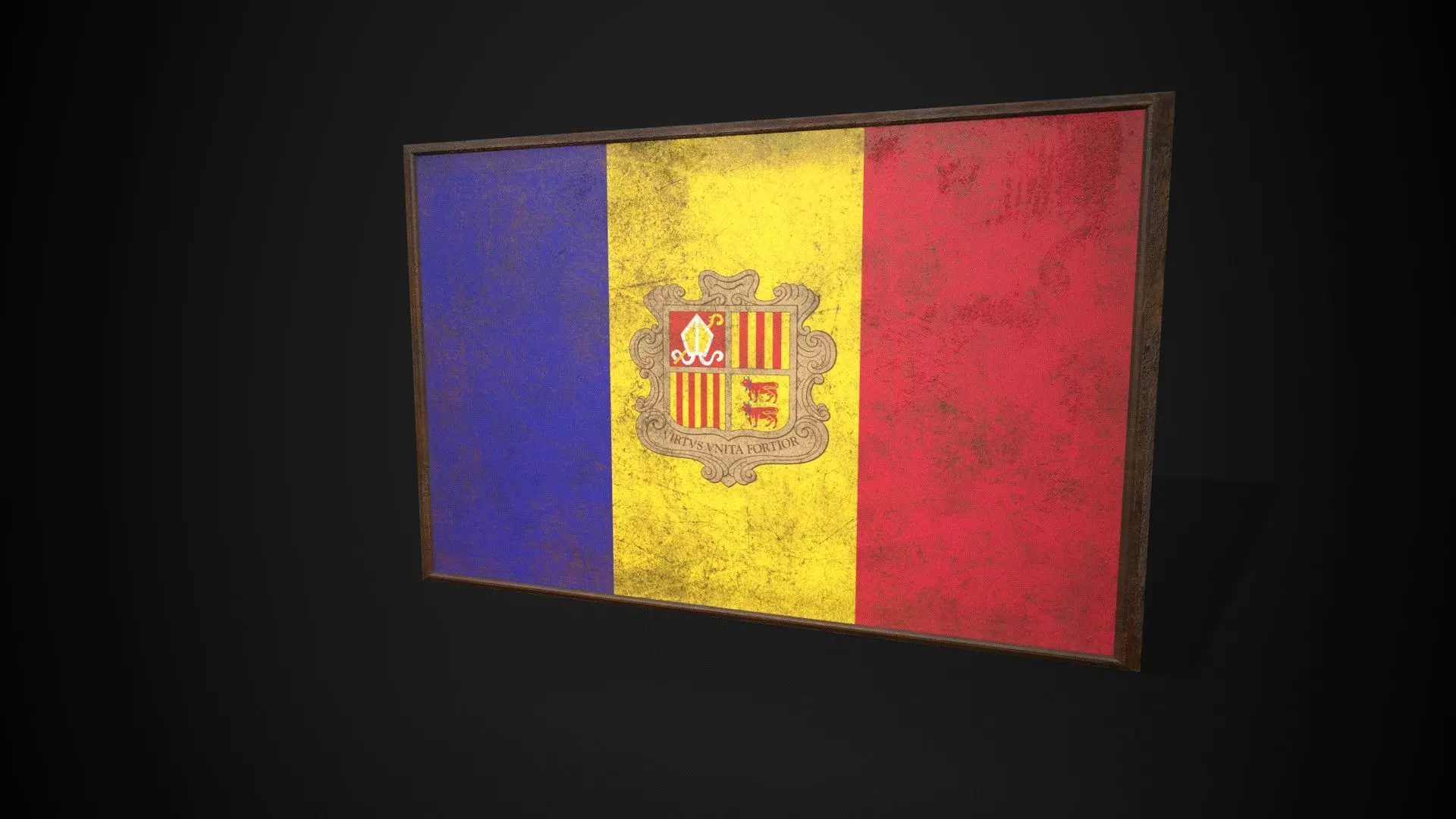 Old Picture Frame With Andorra Flag - Game Ready Low Poly PBR Low-poly 3D model