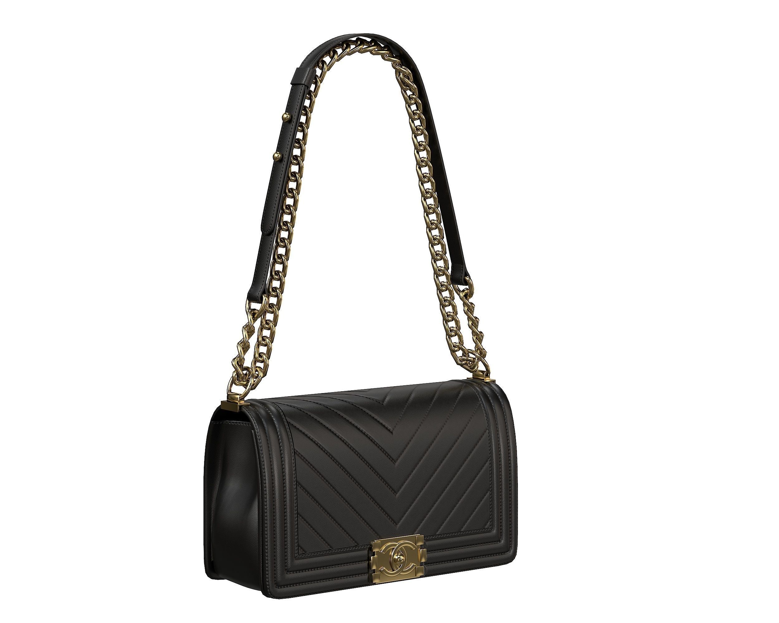 Boy Handbag Black Gold Leather Low-poly 3D model_2