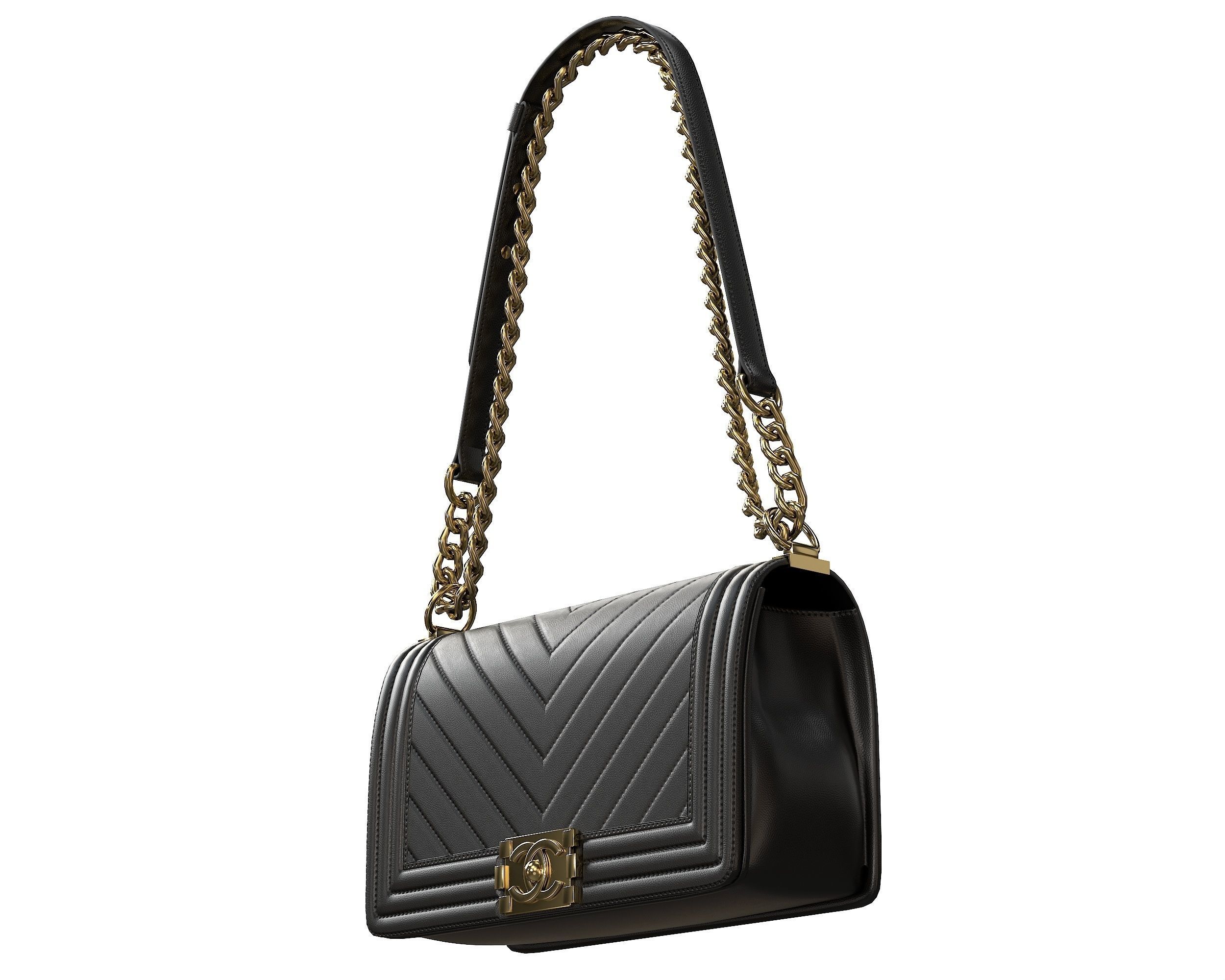 Boy Handbag Black Gold Leather Low-poly 3D model_1