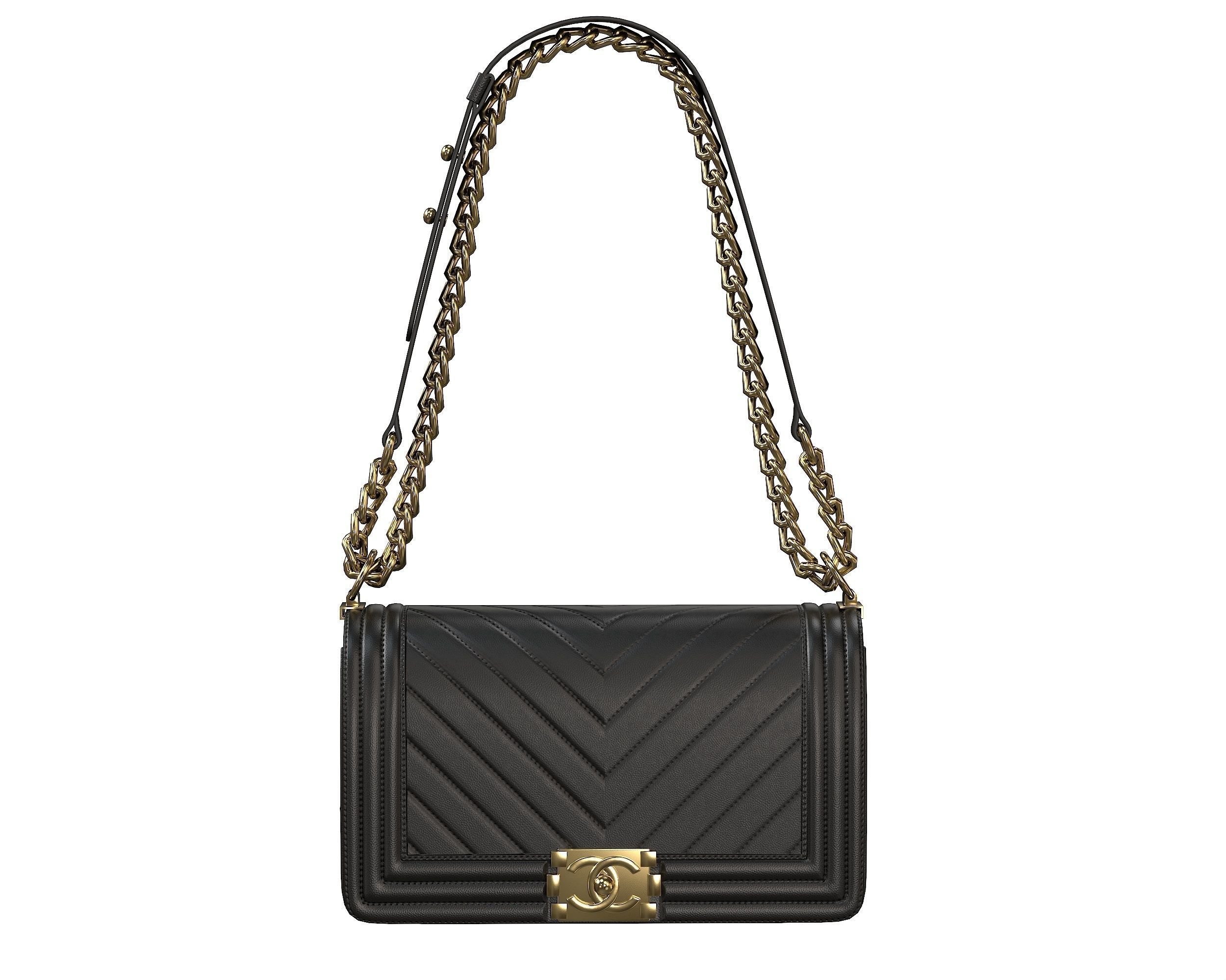 Boy Handbag Black Gold Leather Low-poly 3D model_5