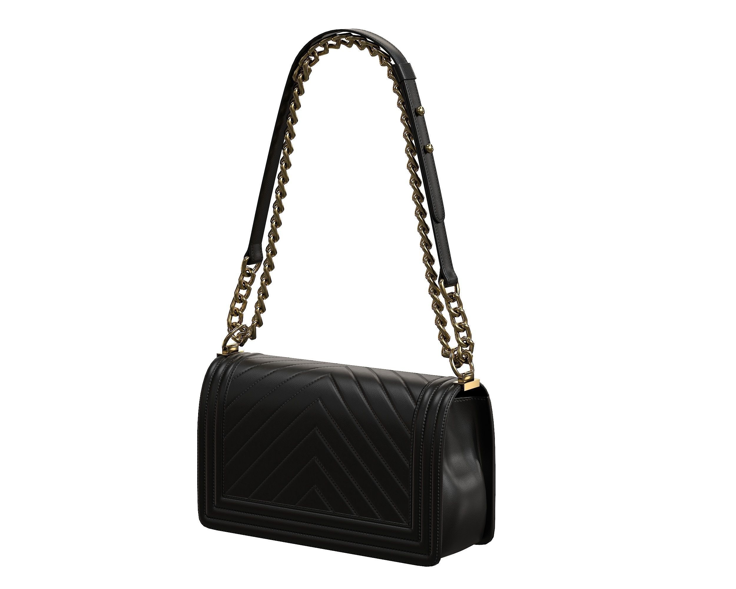 Boy Handbag Black Gold Leather Low-poly 3D model_3
