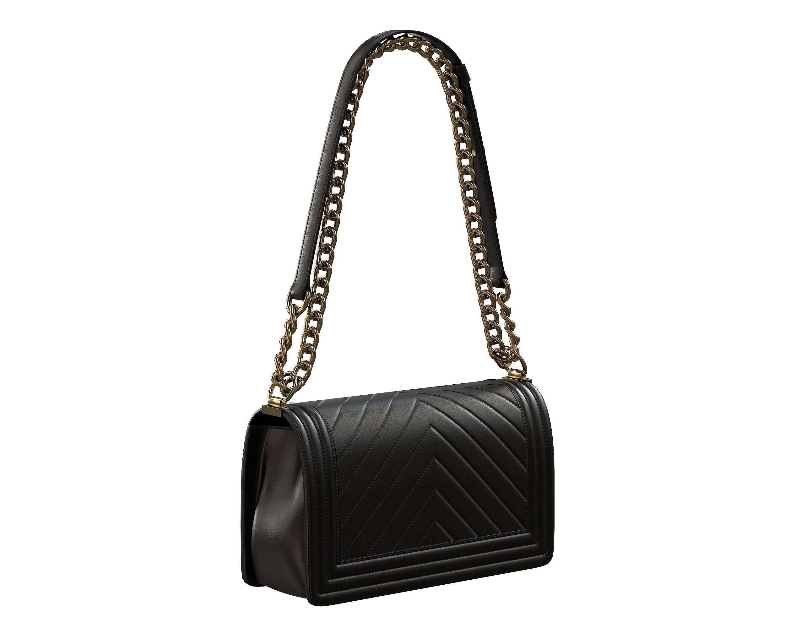 Boy Handbag Black Gold Leather Low-poly 3D model_4