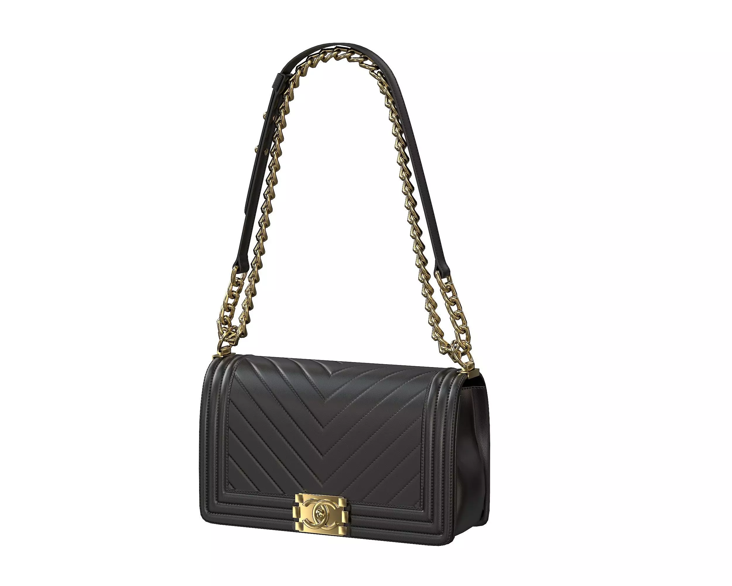 Boy Handbag Black Gold Leather Low-poly 3D model_0