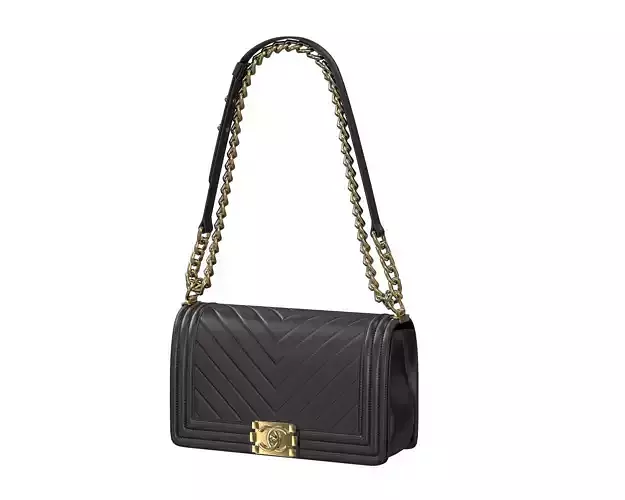 Boy Handbag Black Gold Leather Low-poly 3D model Boy Handbag Black Gold Leather Low-poly 3D model