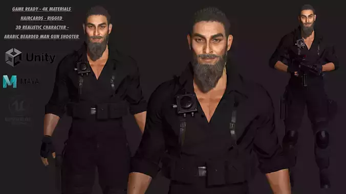 AAA 3D REALISTIC CHARACTER - ARABIC BEARDED MAN GUN SHOOTER GTA