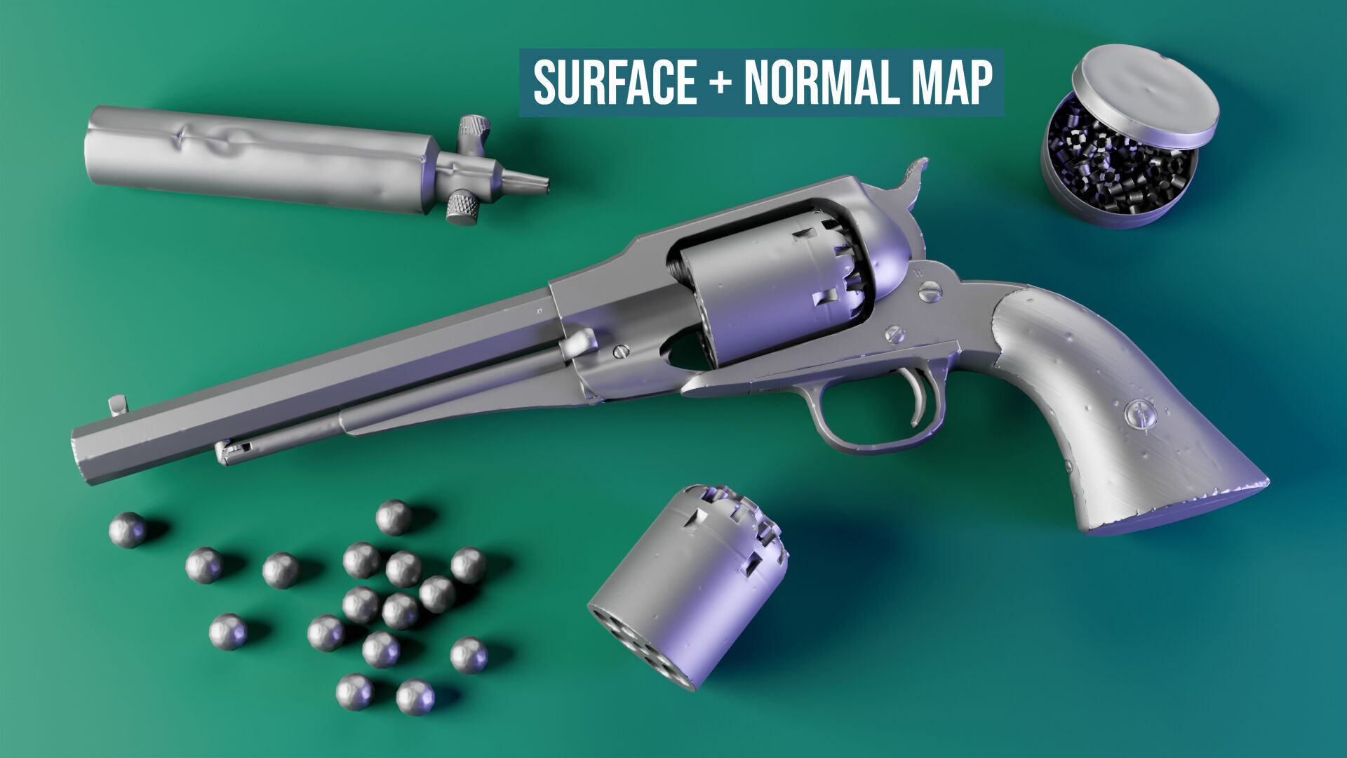 Remington 1858 New Model Army Revolver Low-poly 3D model_40