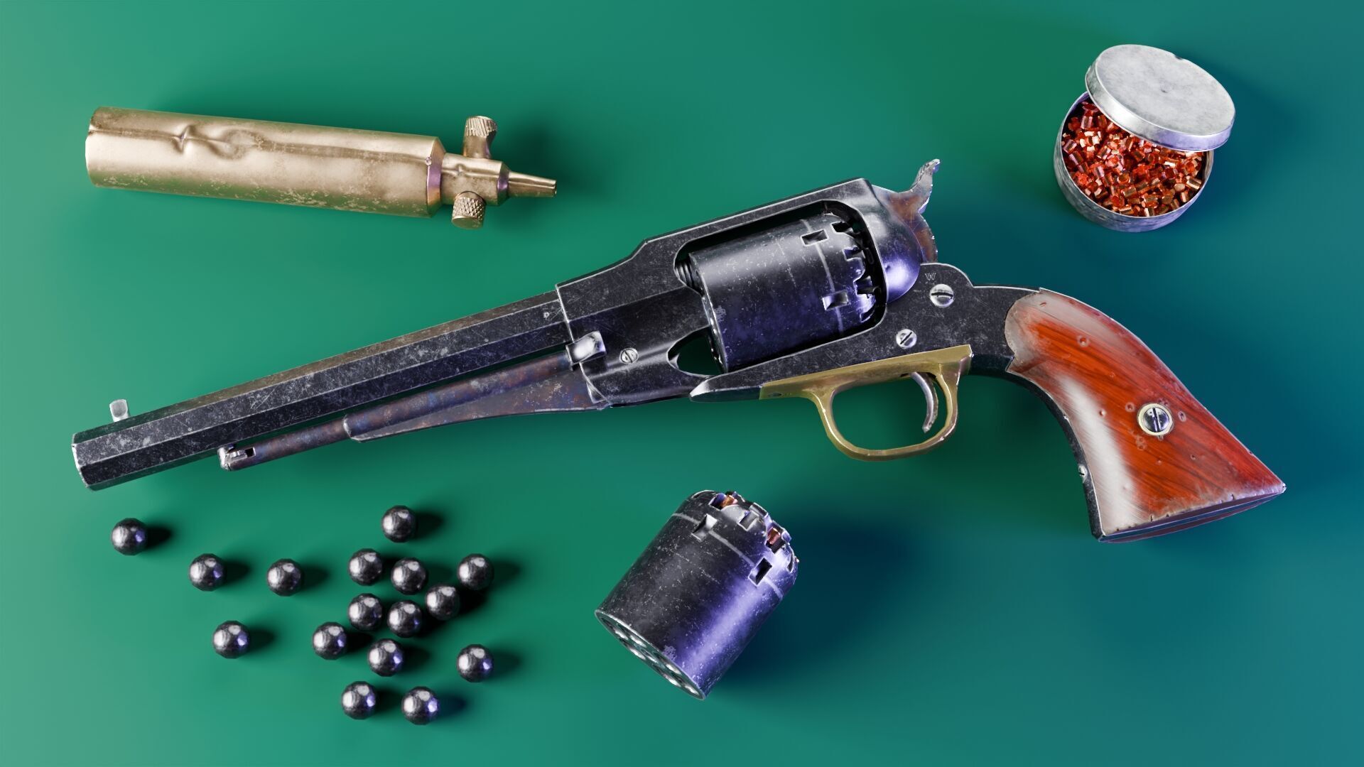 Remington 1858 New Model Army Revolver Low-poly 3D model_1