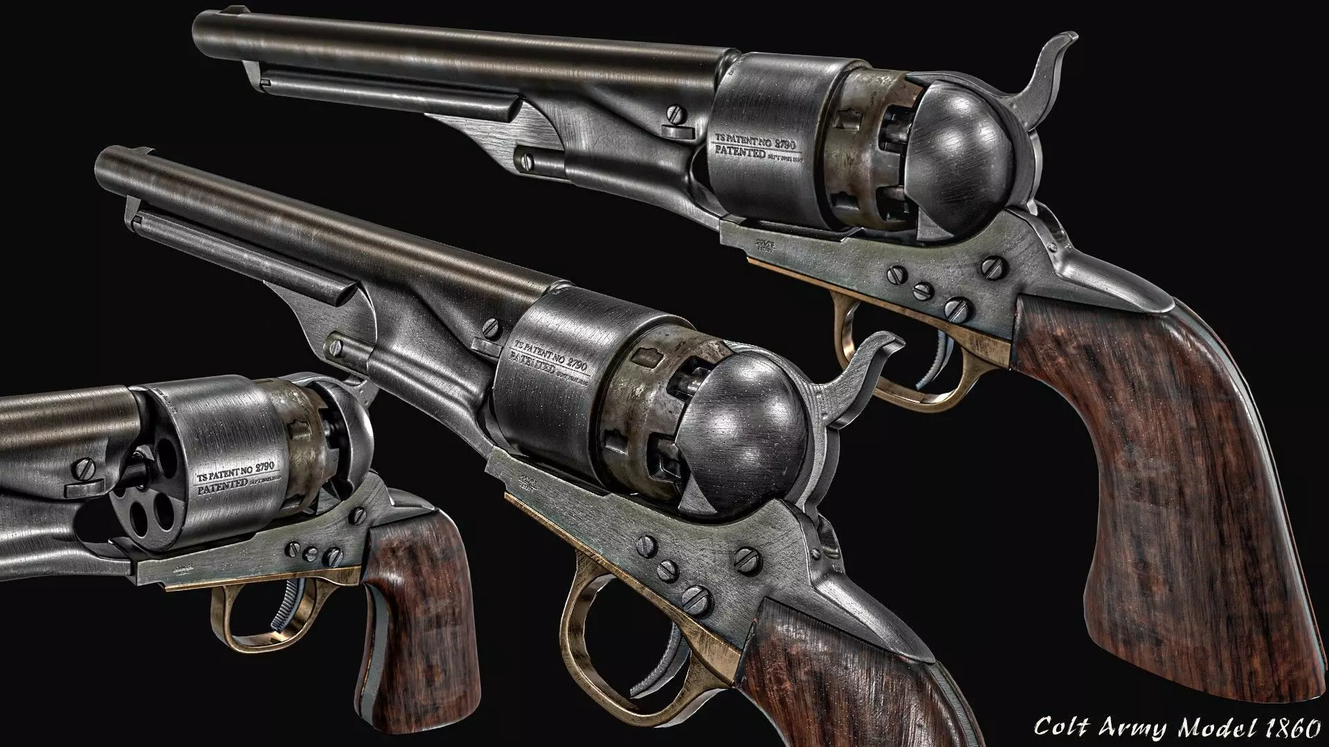 Colt Army Model 1860 Revolver Low-poly 3D model_0
