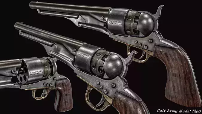 Colt Army Model 1860 Revolver Low-poly 3D model Colt Army Model 1860 Revolver Low-poly 3D model
