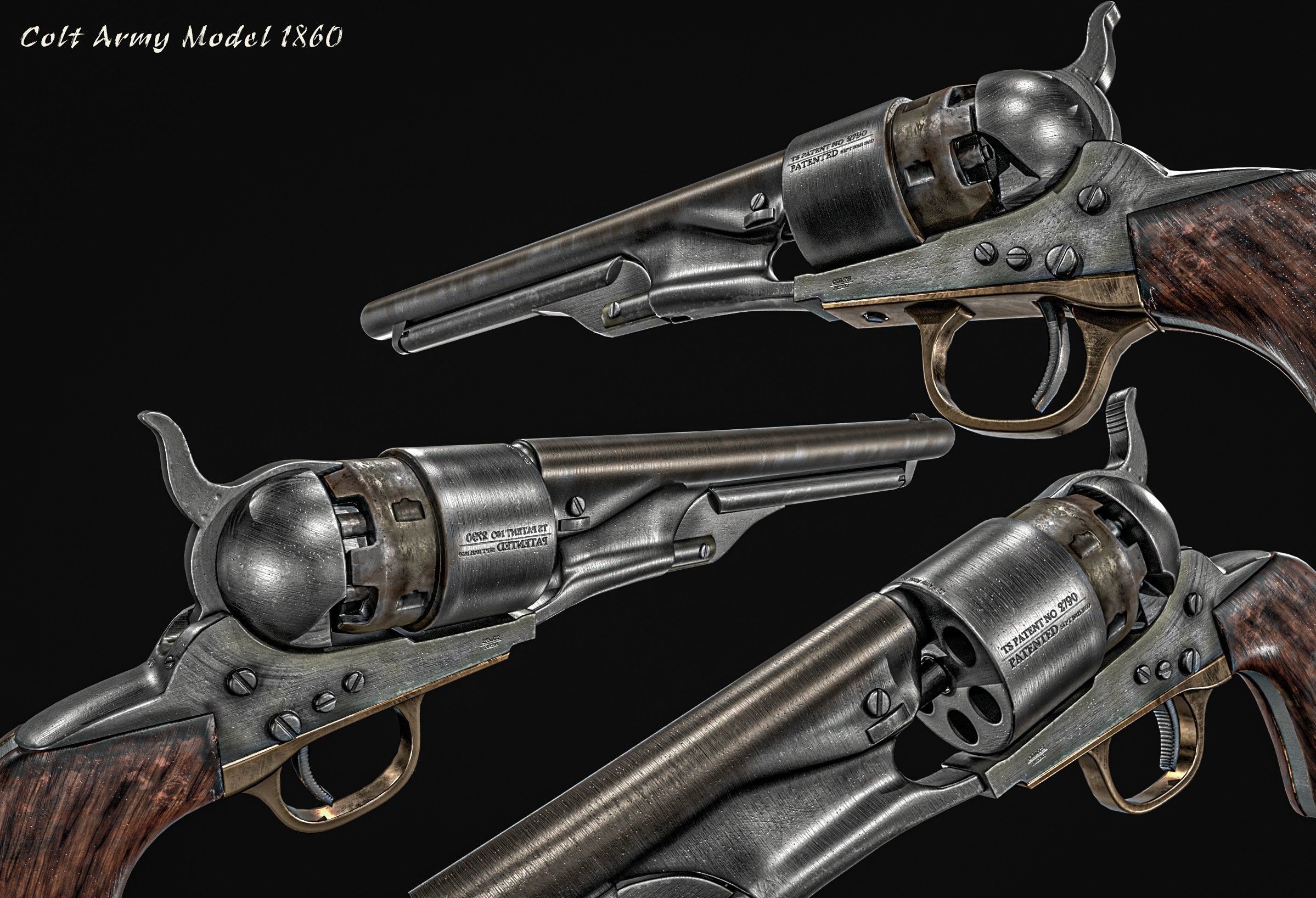 Colt Army Model 1860 Revolver Low-poly 3D model_2