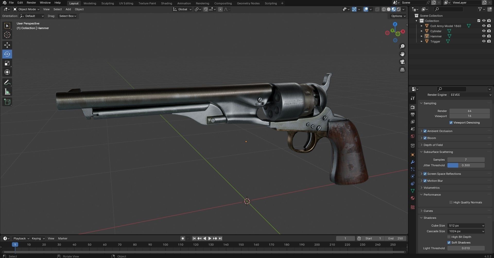 Colt Army Model 1860 Revolver Low-poly 3D model_25