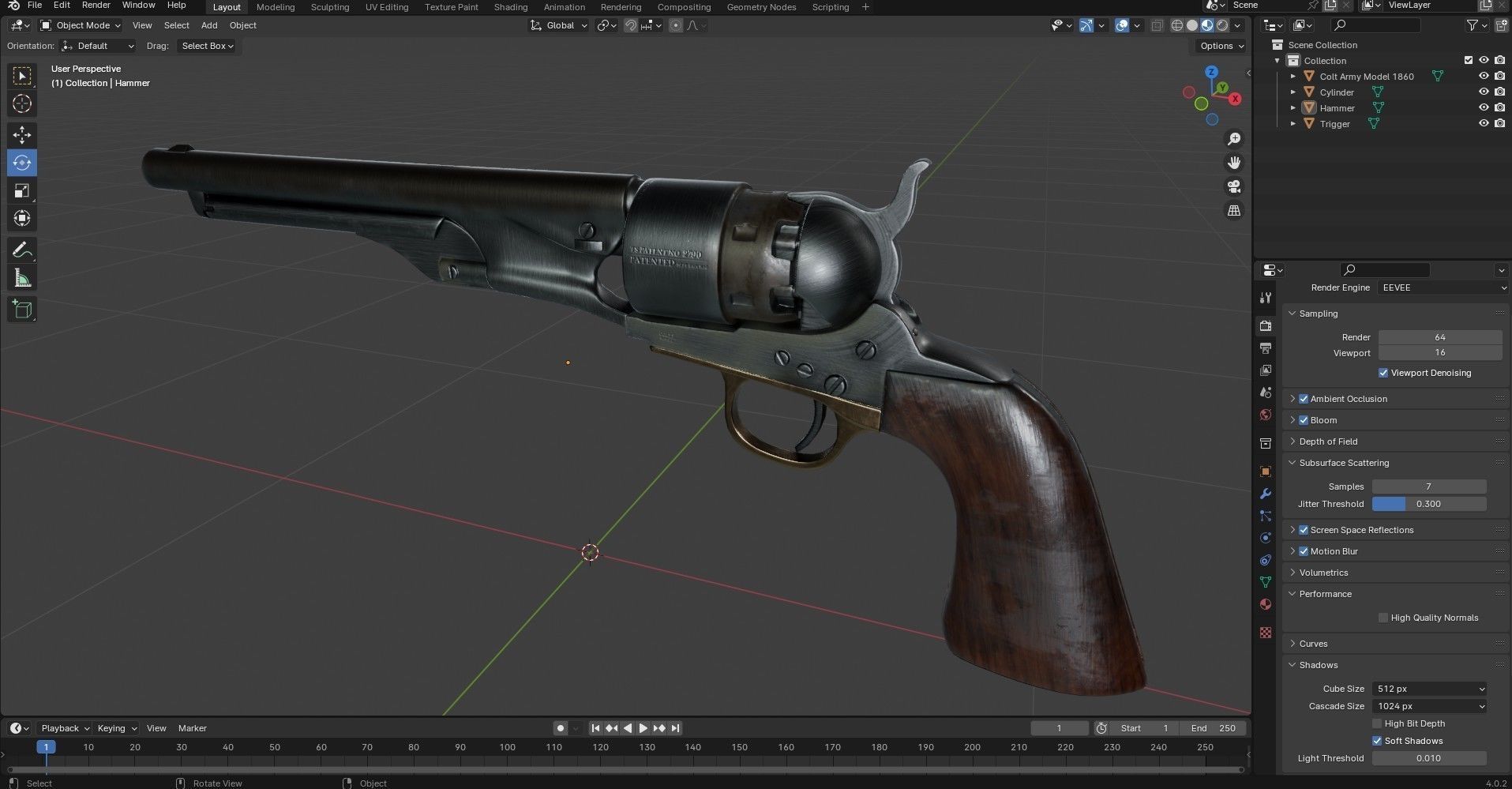 Colt Army Model 1860 Revolver Low-poly 3D model_22