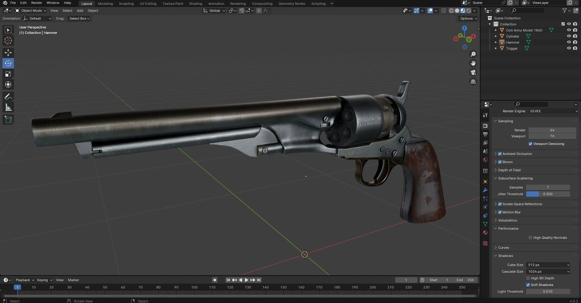 Colt Army Model 1860 Revolver Low-poly 3D model_24