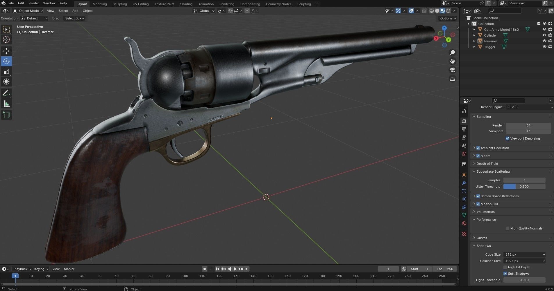 Colt Army Model 1860 Revolver Low-poly 3D model_23