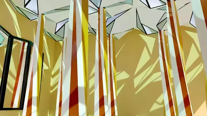 3D model of a hall with Inverted umbrella architecture