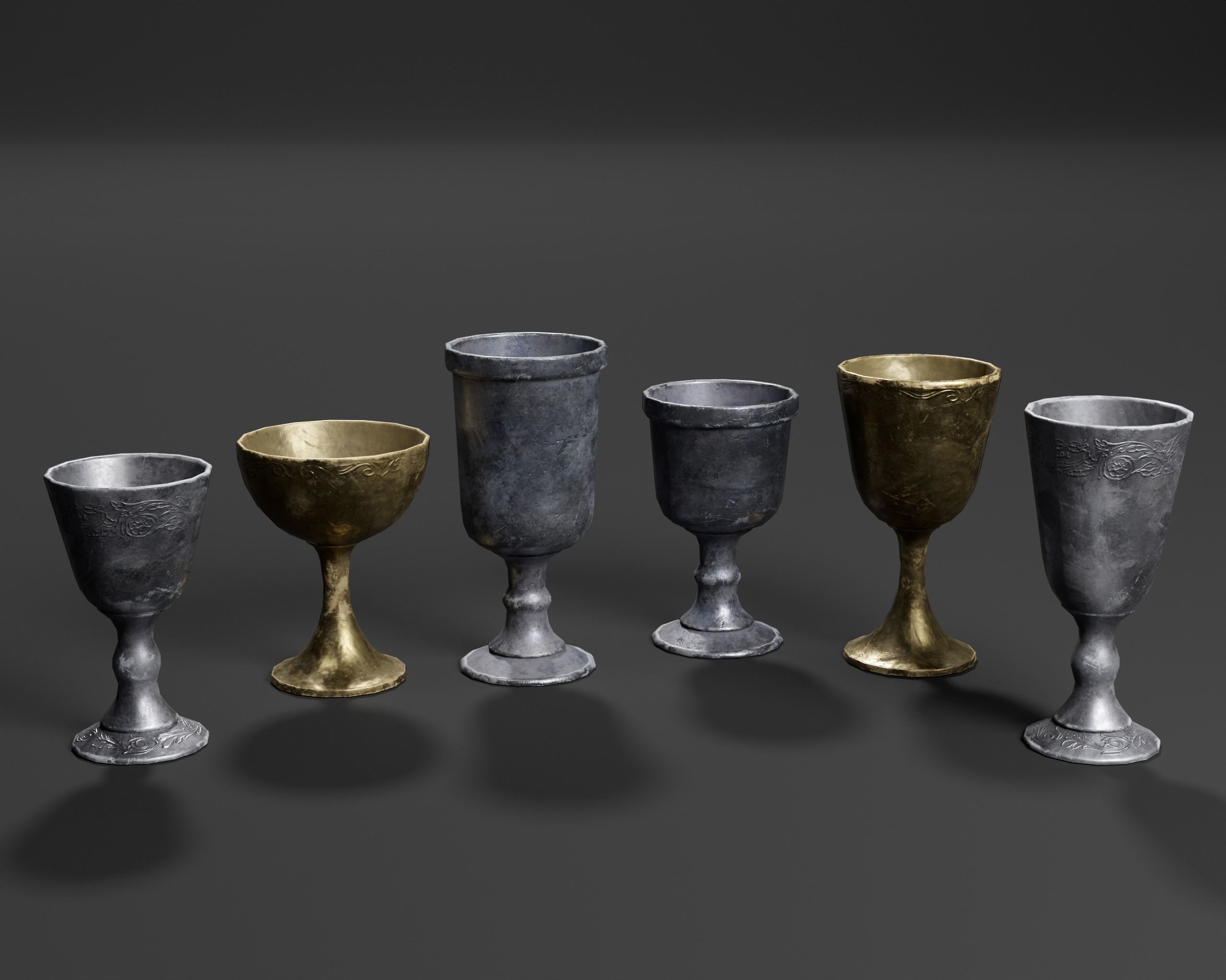 Medieval Pewter Goblets  Low-poly 3D model_2